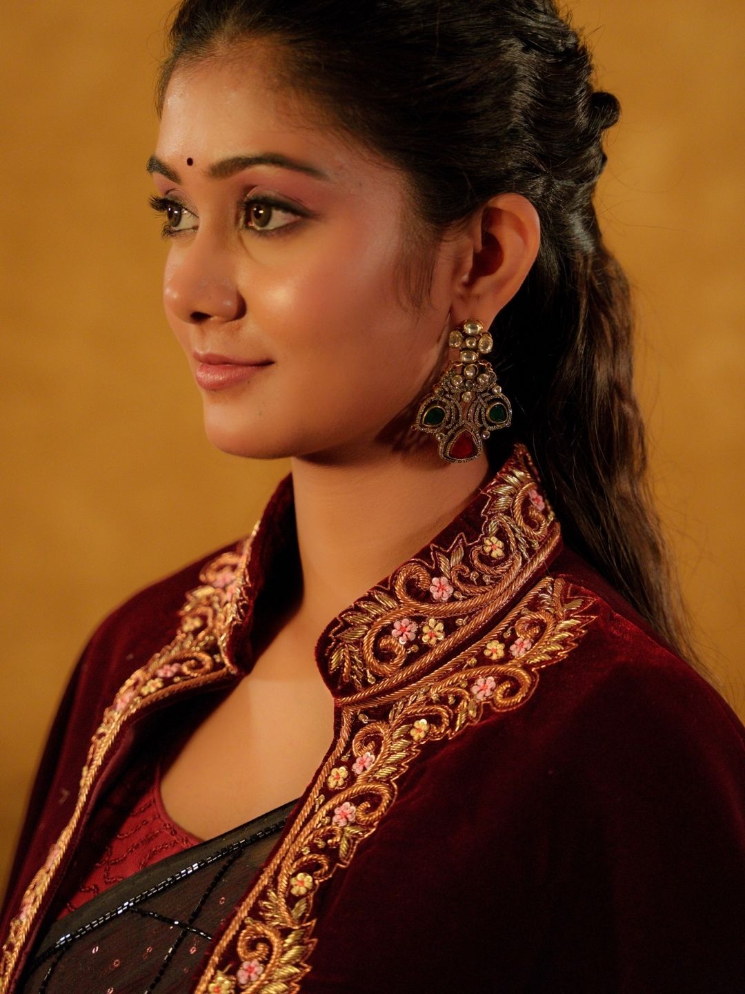 Maroon Velvet Jacket – Gold Zari Embroidery