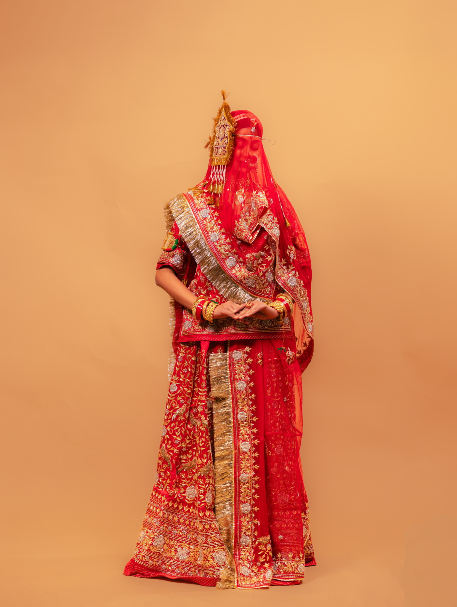 Red Satin Rajputi Bridal Poshak With Pure Odhna
