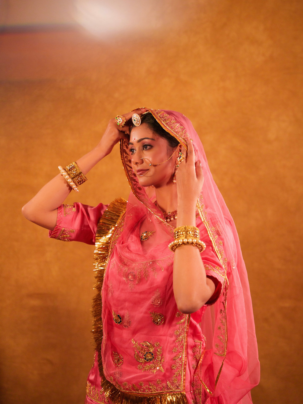Pink Satin Rajputi Poshak With Pure Odhna