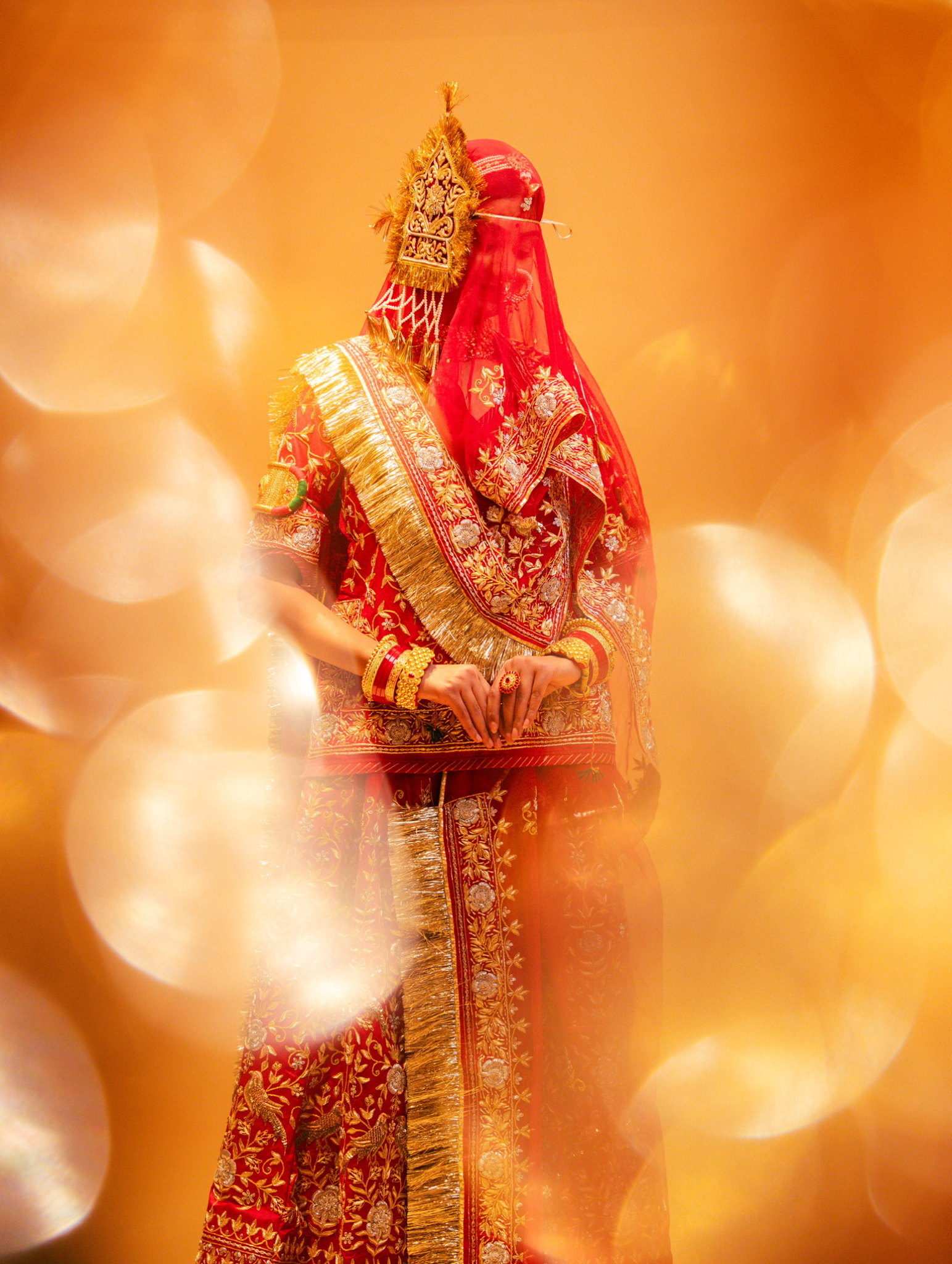 Red Satin Rajputi Bridal Poshak With Pure Odhna