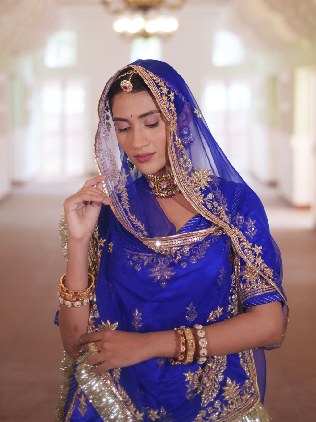 Royal Blue Silk Poshak – Gold Zari