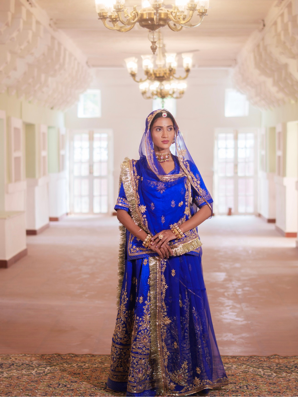 Royal Blue Silk Poshak – Gold Zari