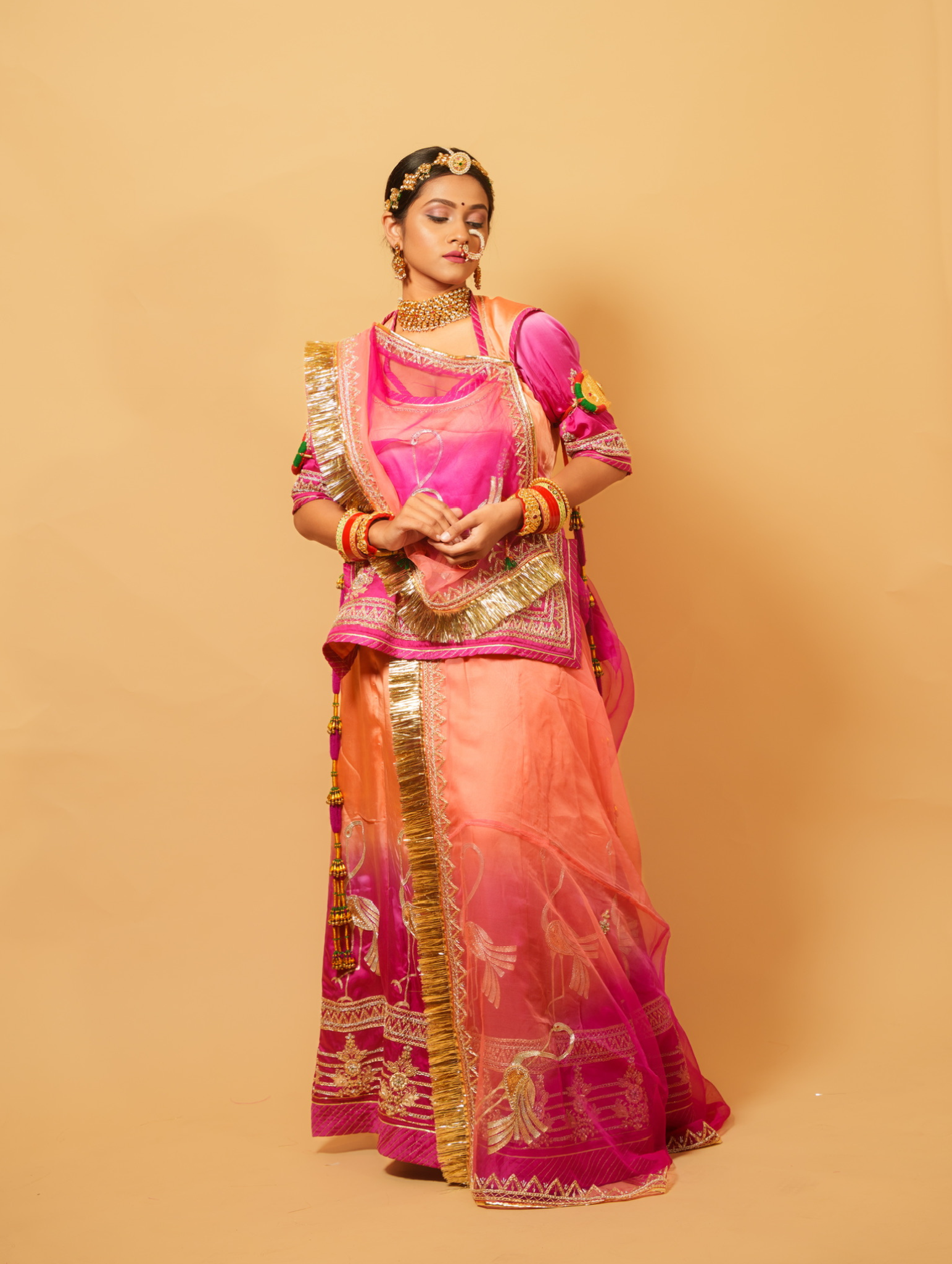 Shaded Rajputi Poshak With Pure Odhna