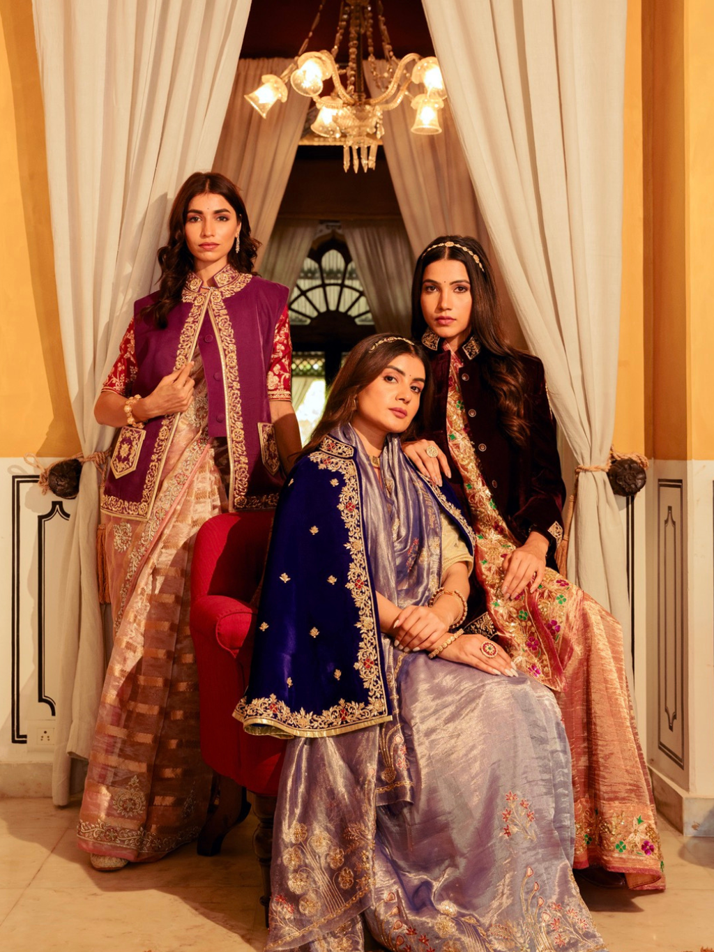 Royal Blue Velvet Cape With Zardozi Work