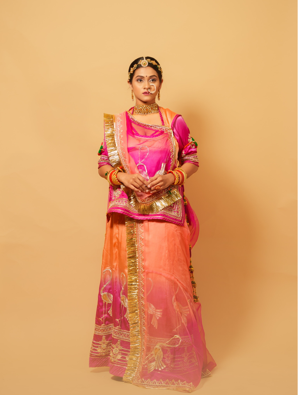 Shaded Rajputi Poshak With Pure Odhna