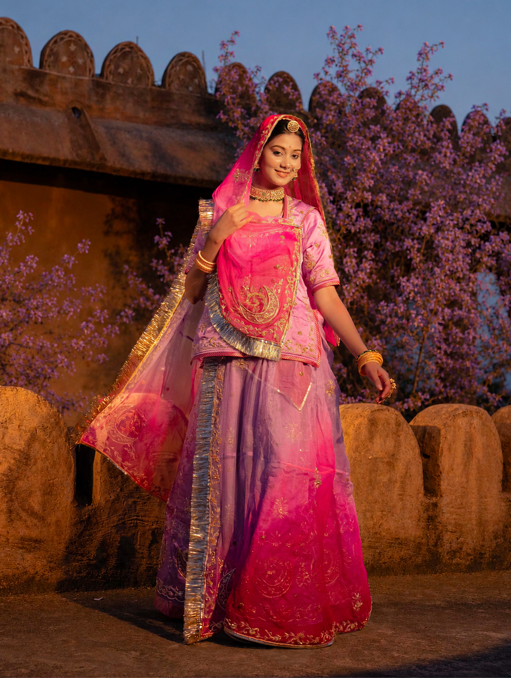 Zardozi lavender Rajputi Poshak with Pure Odhna
