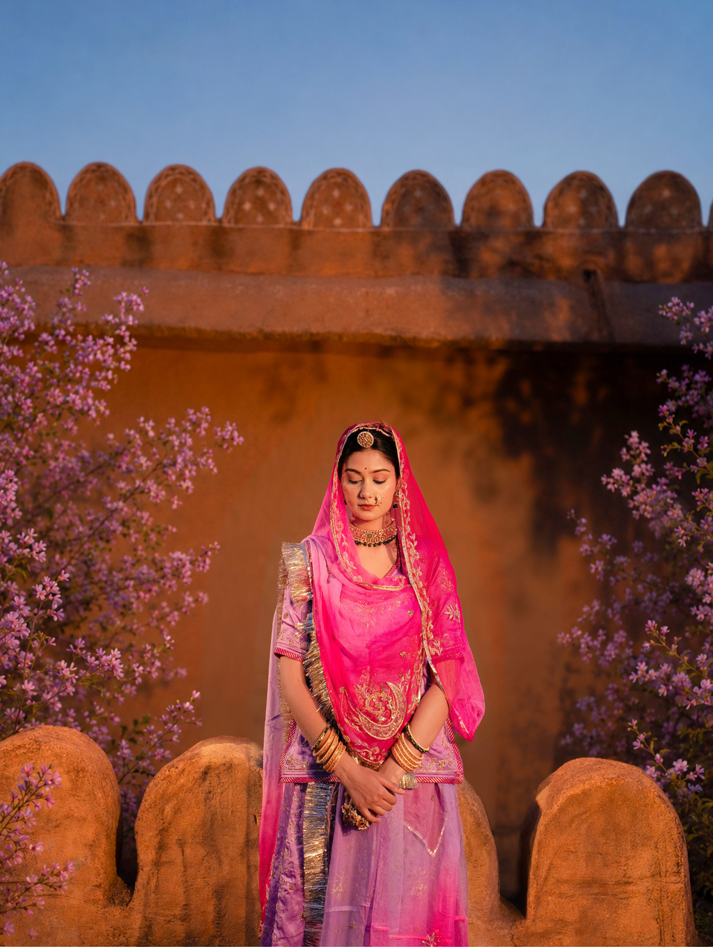 Zardozi lavender Rajputi Poshak with Pure Odhna