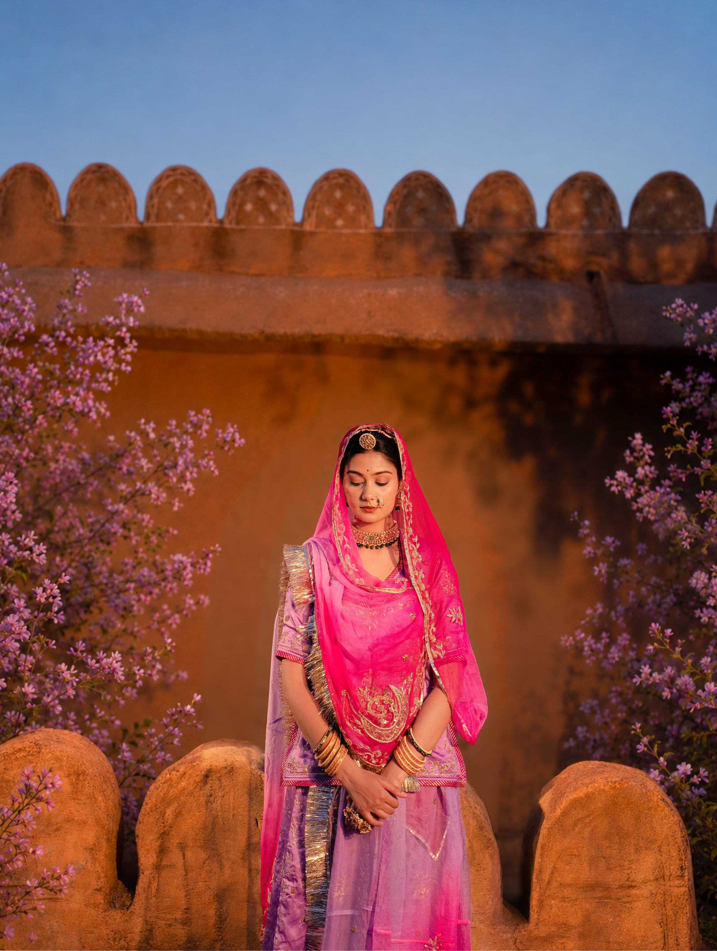 Zardozi lavender Rajputi Poshak with Pure Odhna