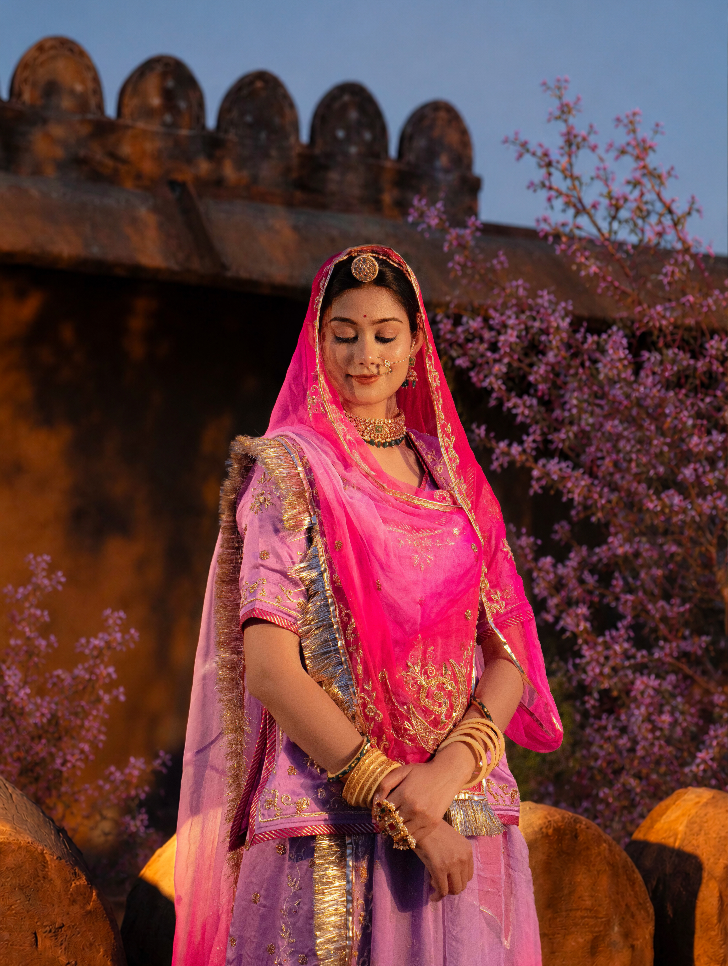 Zardozi lavender Rajputi Poshak with Pure Odhna