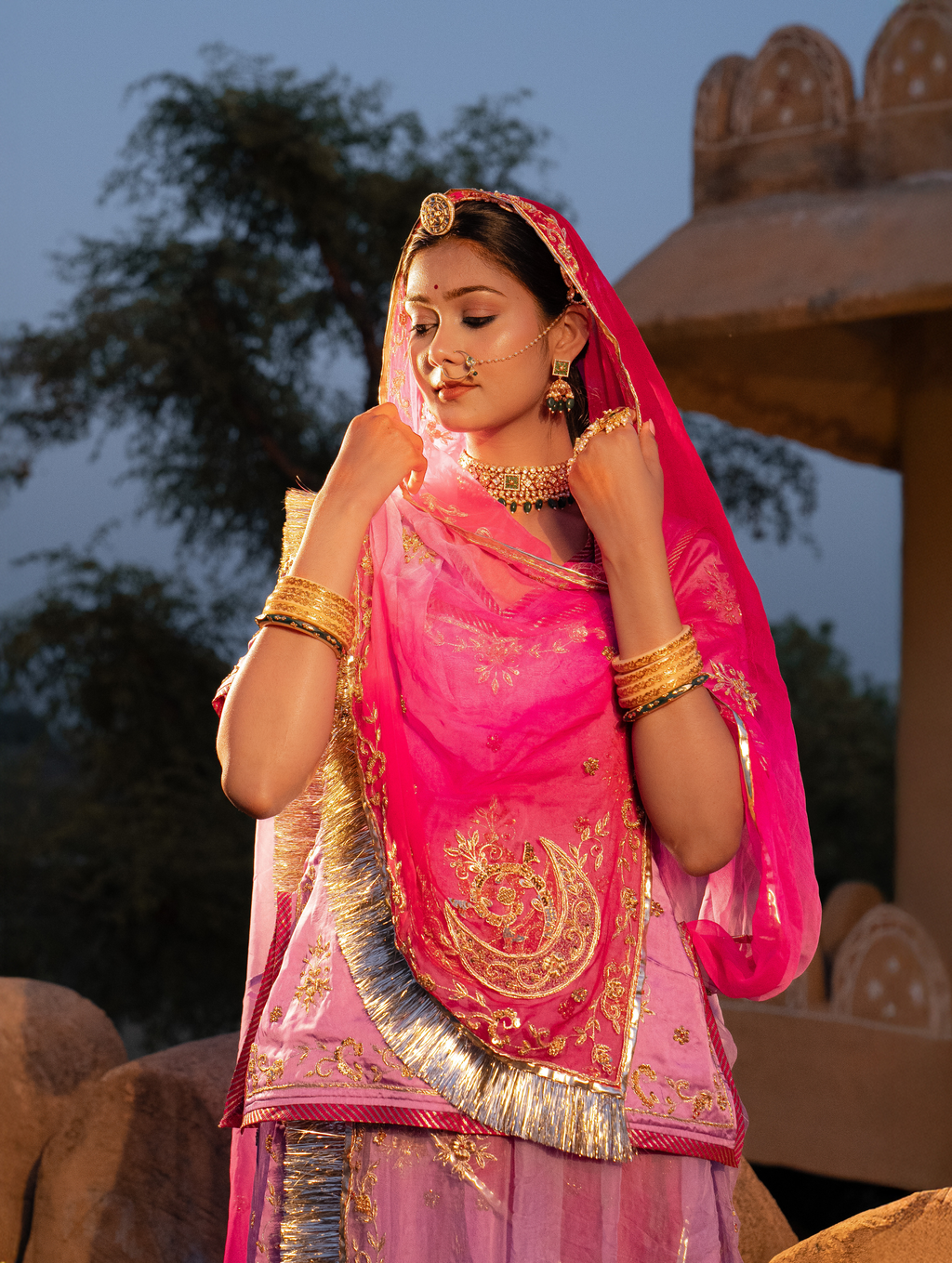 Zardozi lavender Rajputi Poshak with Pure Odhna