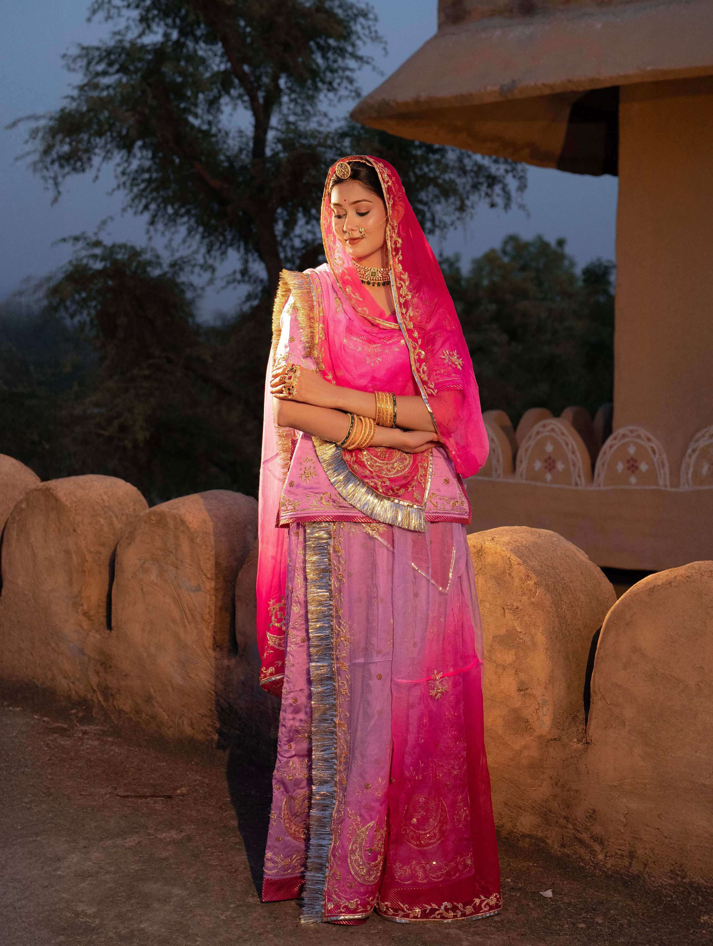Zardozi lavender Rajputi Poshak with Pure Odhna