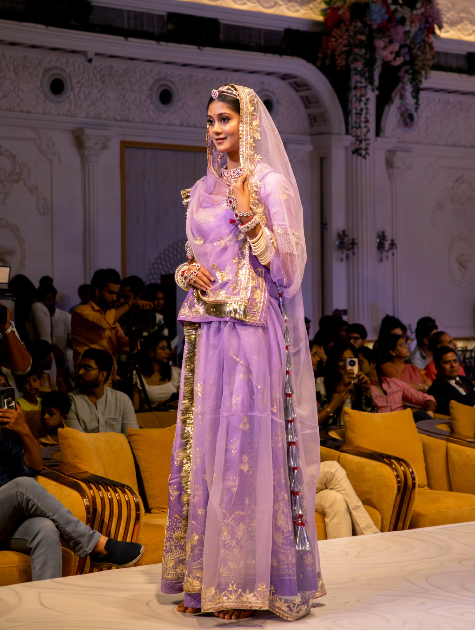 Shaded Purple Rajputi Poshak With Pure Odhna