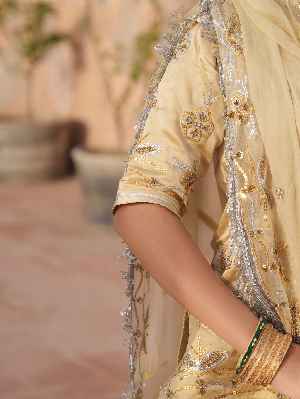 Ivory Beige Rajputi Poshak With Pure Odhna