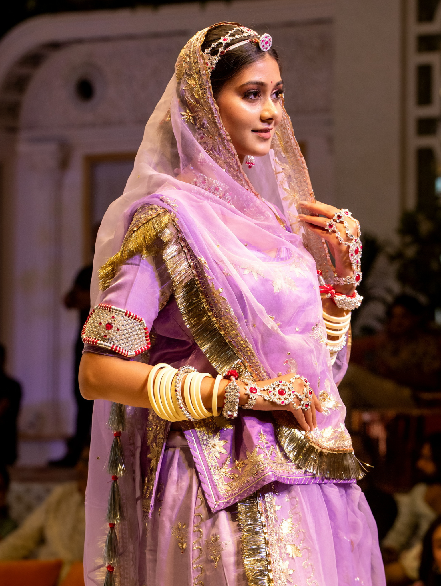 Shaded Purple Rajputi Poshak With Pure Odhna