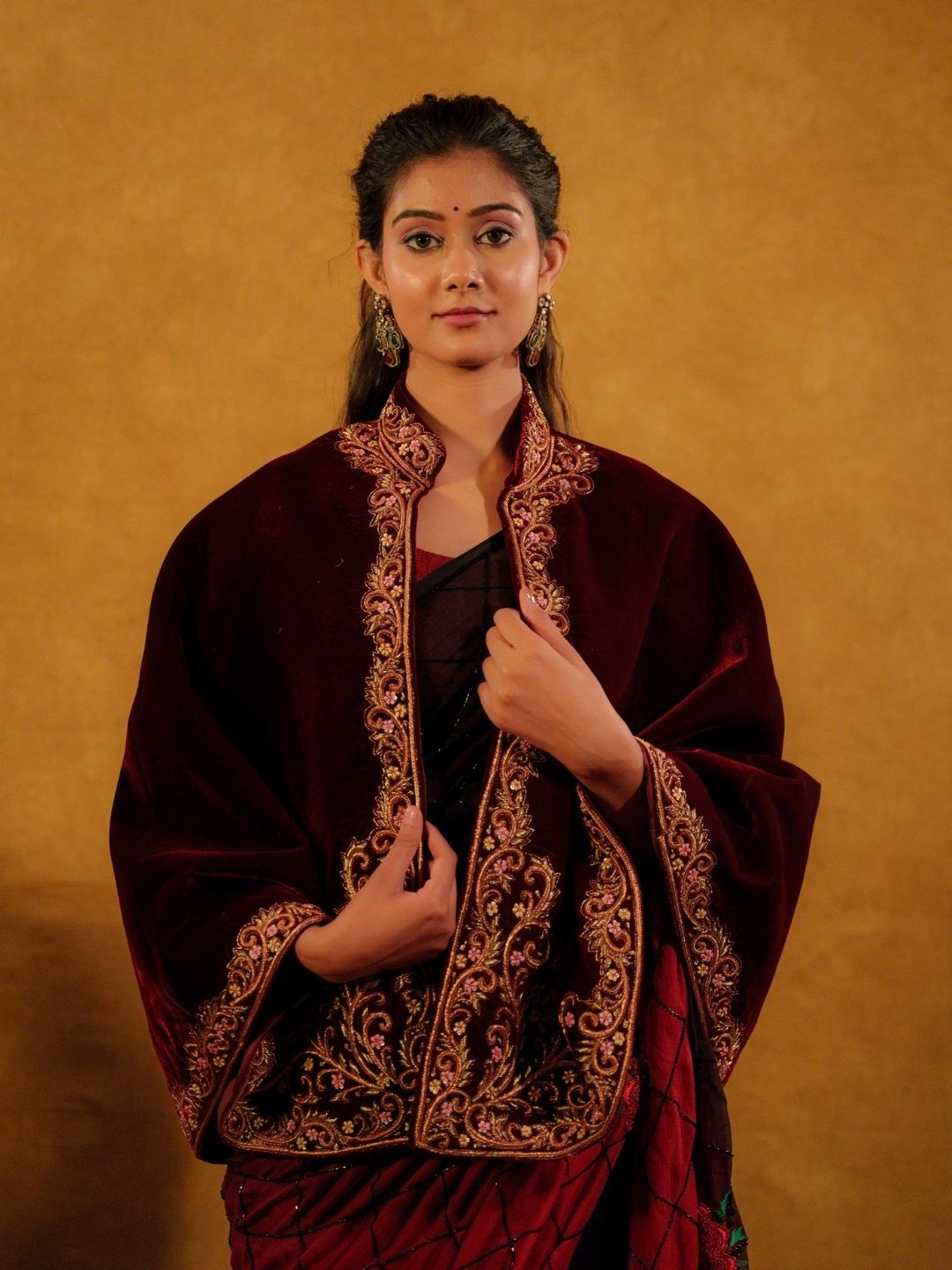 Maroon Velvet Jacket – Gold Zari Embroidery
