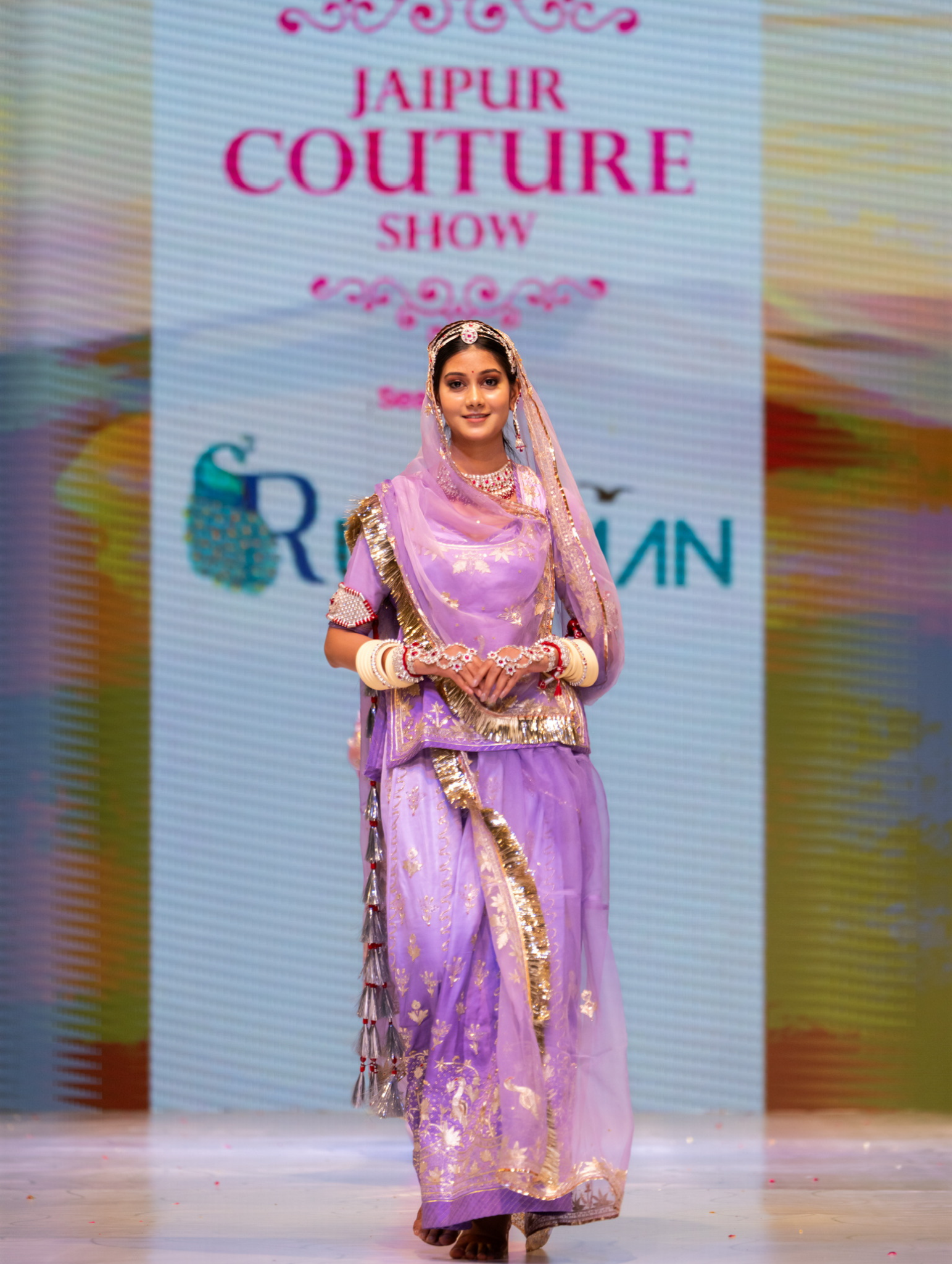 Shaded Purple Rajputi Poshak With Pure Odhna