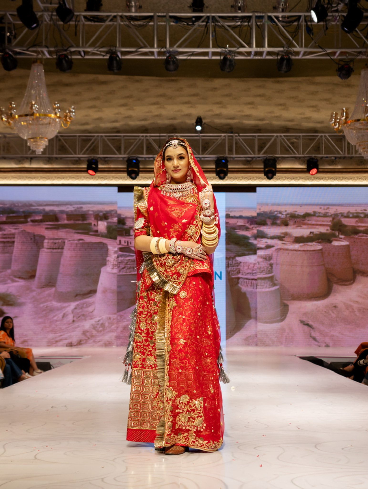 Red Satin Rajputi Bridal Poshak With Pure Odhna