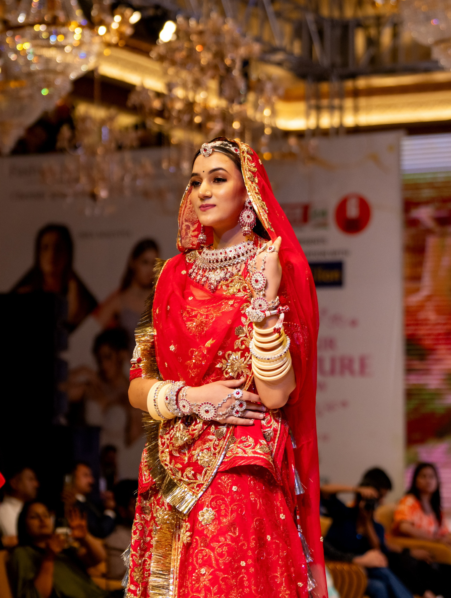 Red Satin Rajputi Bridal Poshak With Pure Odhna