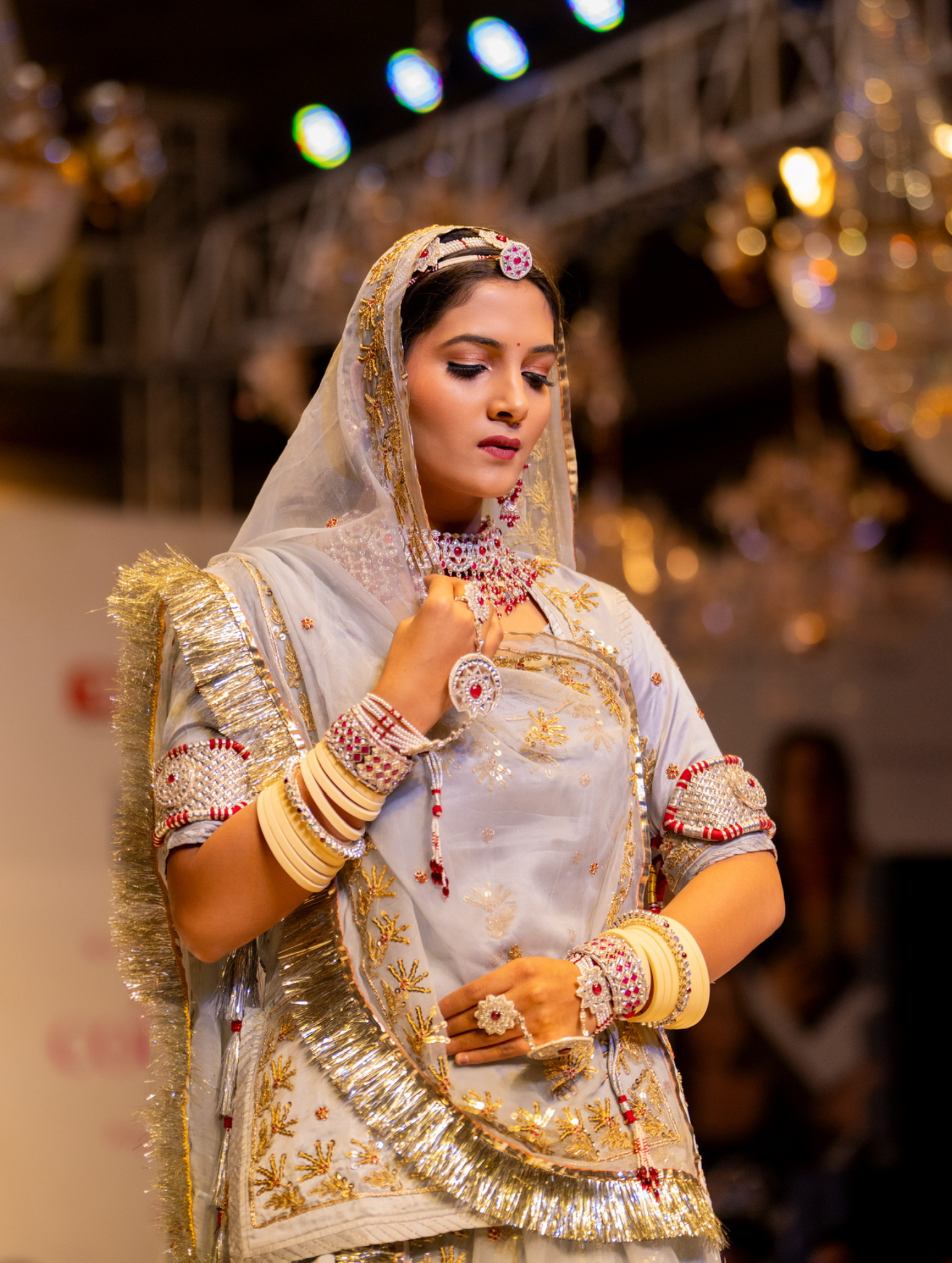 Satin Rajputi Poshak With Sequin And Zardozi Work