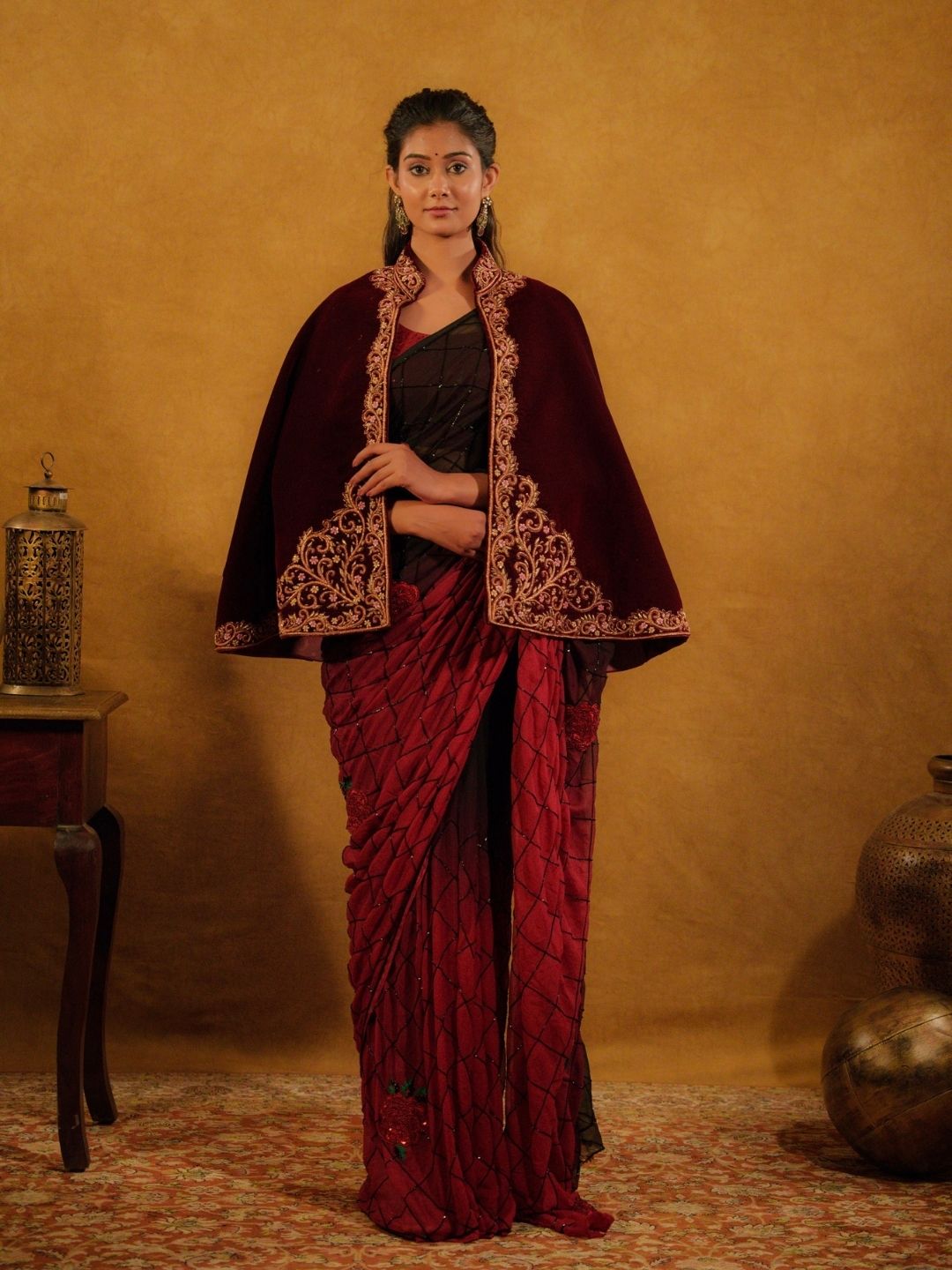 Maroon Velvet Jacket – Gold Zari Embroidery