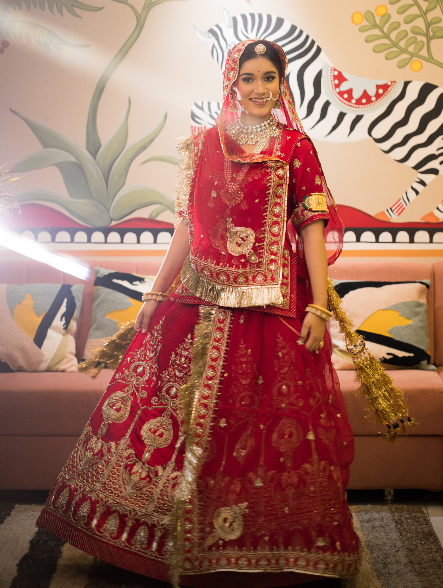 Satin Red Bridal Poshak with Zardozi Work