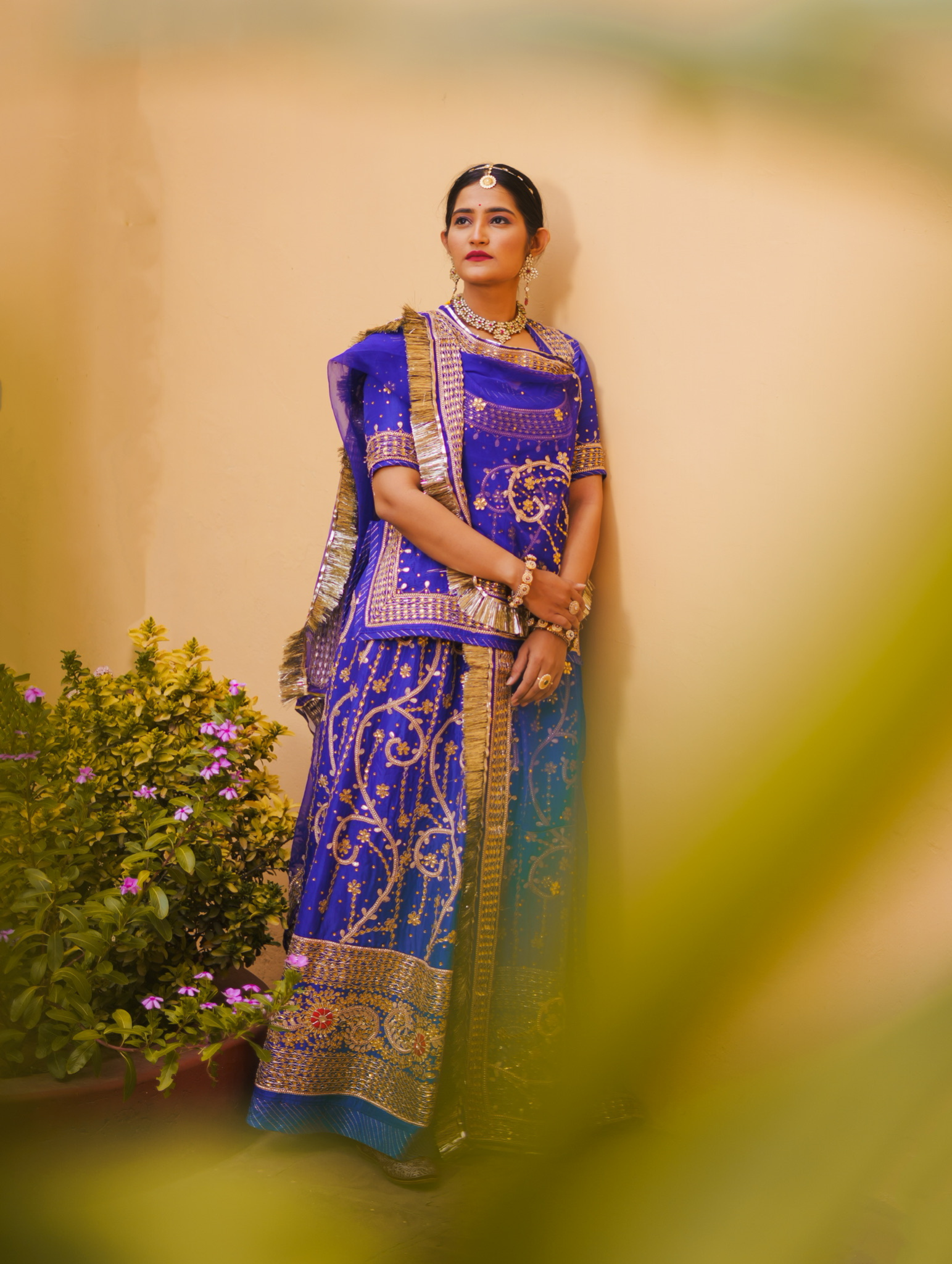 Satin Rajputi Poshak With Gota Pati and Zardozi Work