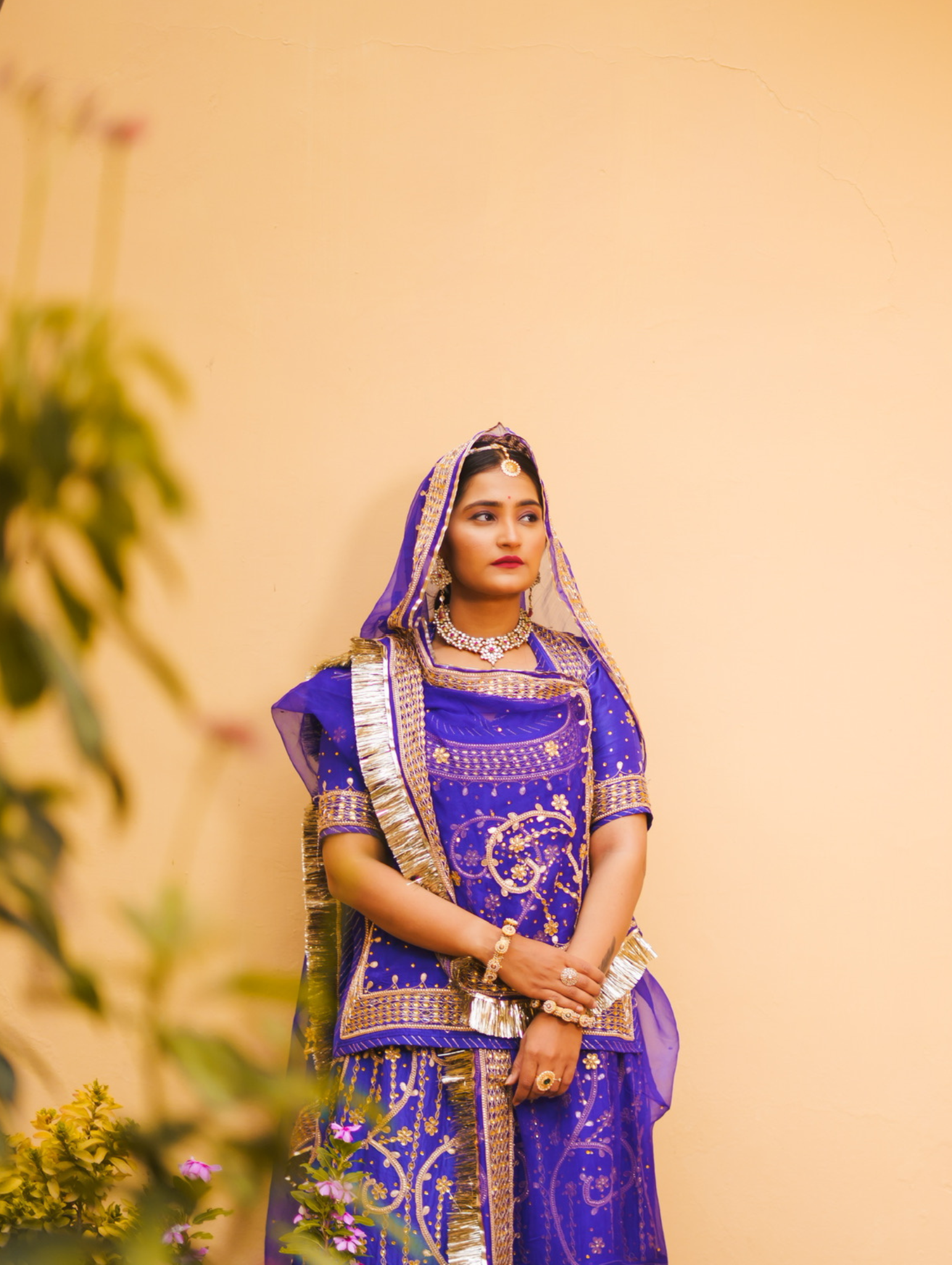 Satin Rajputi Poshak With Gota Pati and Zardozi Work