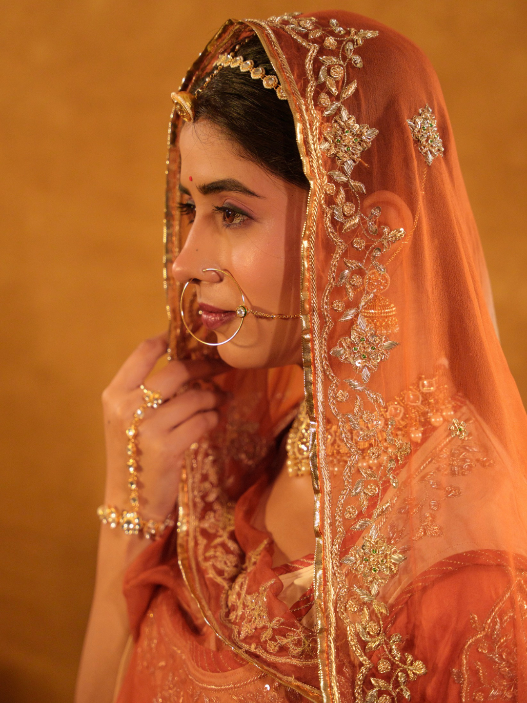 Peach Orange Pure Satin Zardozi Handwork Rajputi Poshak