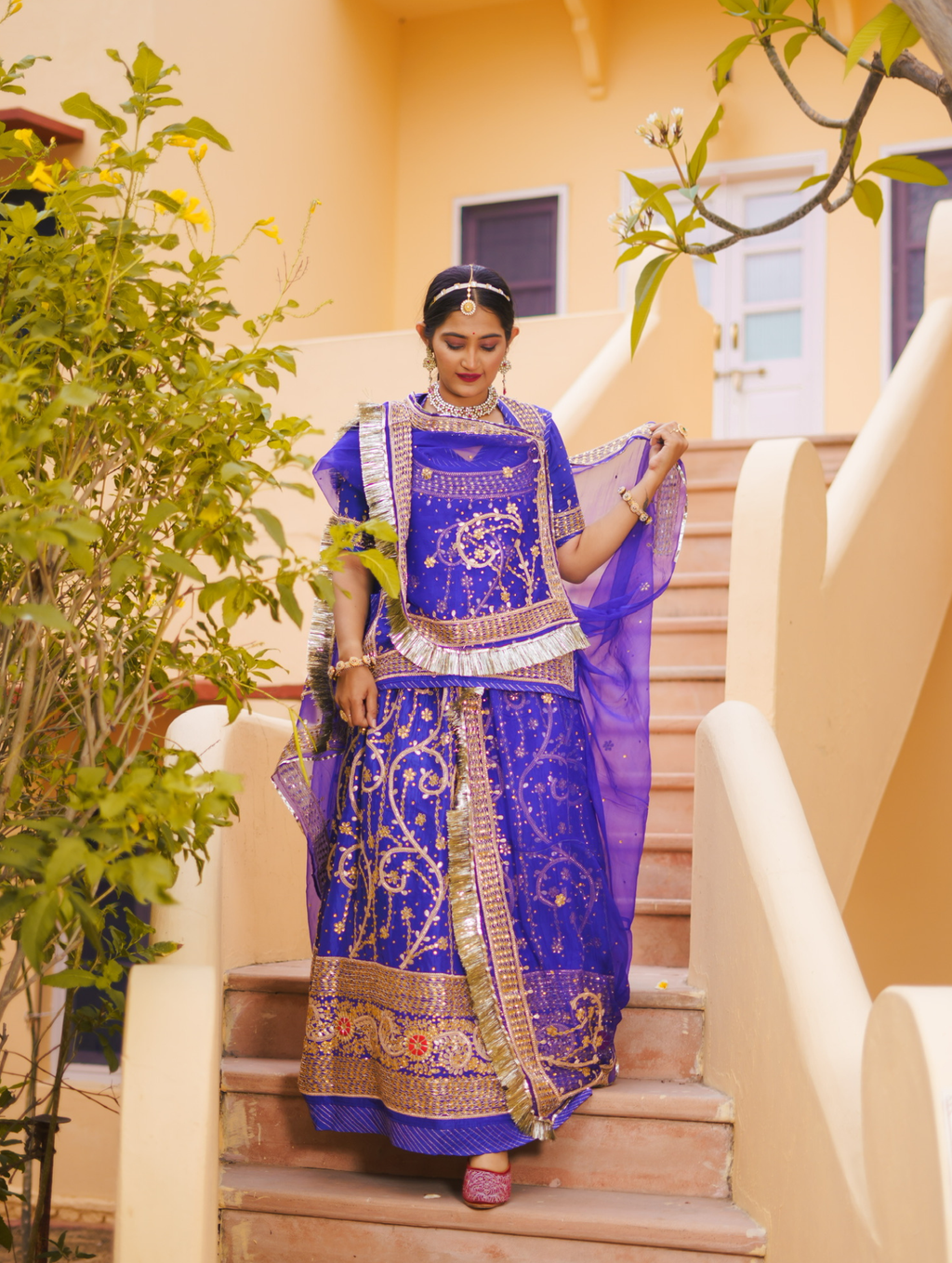 Satin Rajputi Poshak With Gota Pati and Zardozi Work