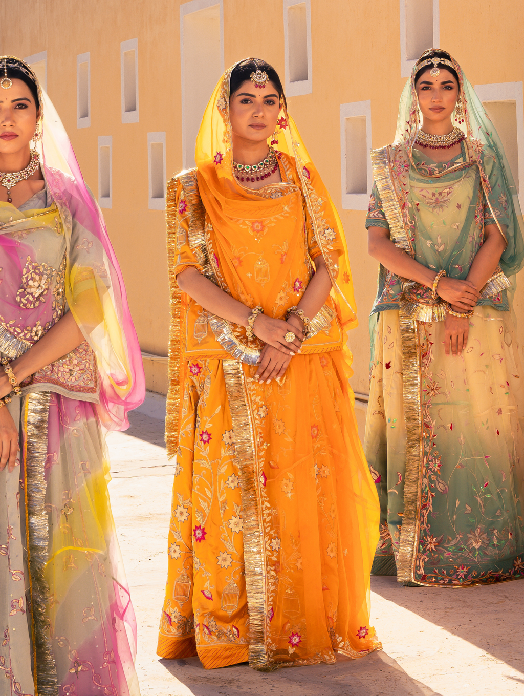 Yellow Pure Satin Poshak With Pure Odhna