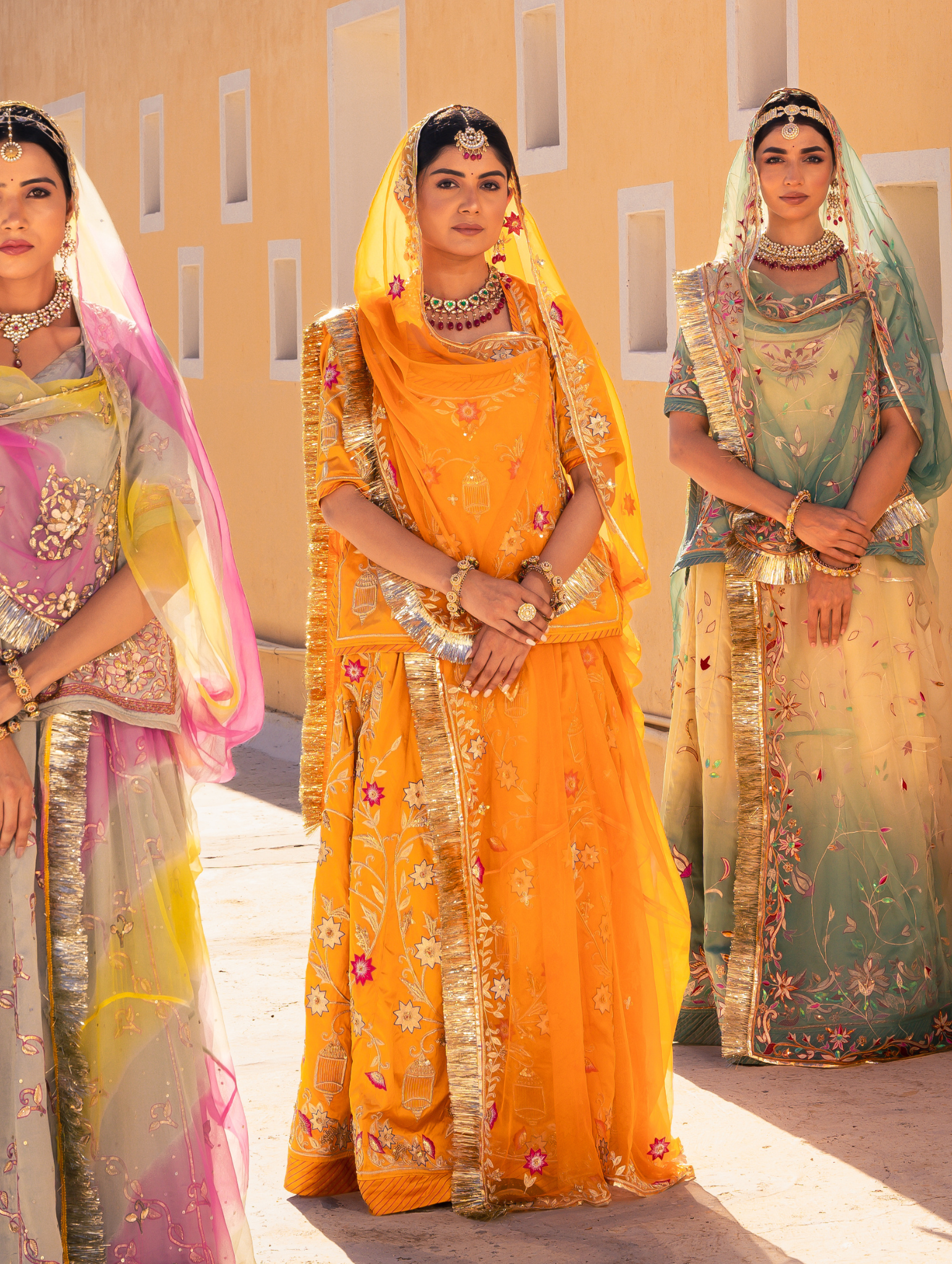 Yellow Pure Satin Poshak With Pure Odhna