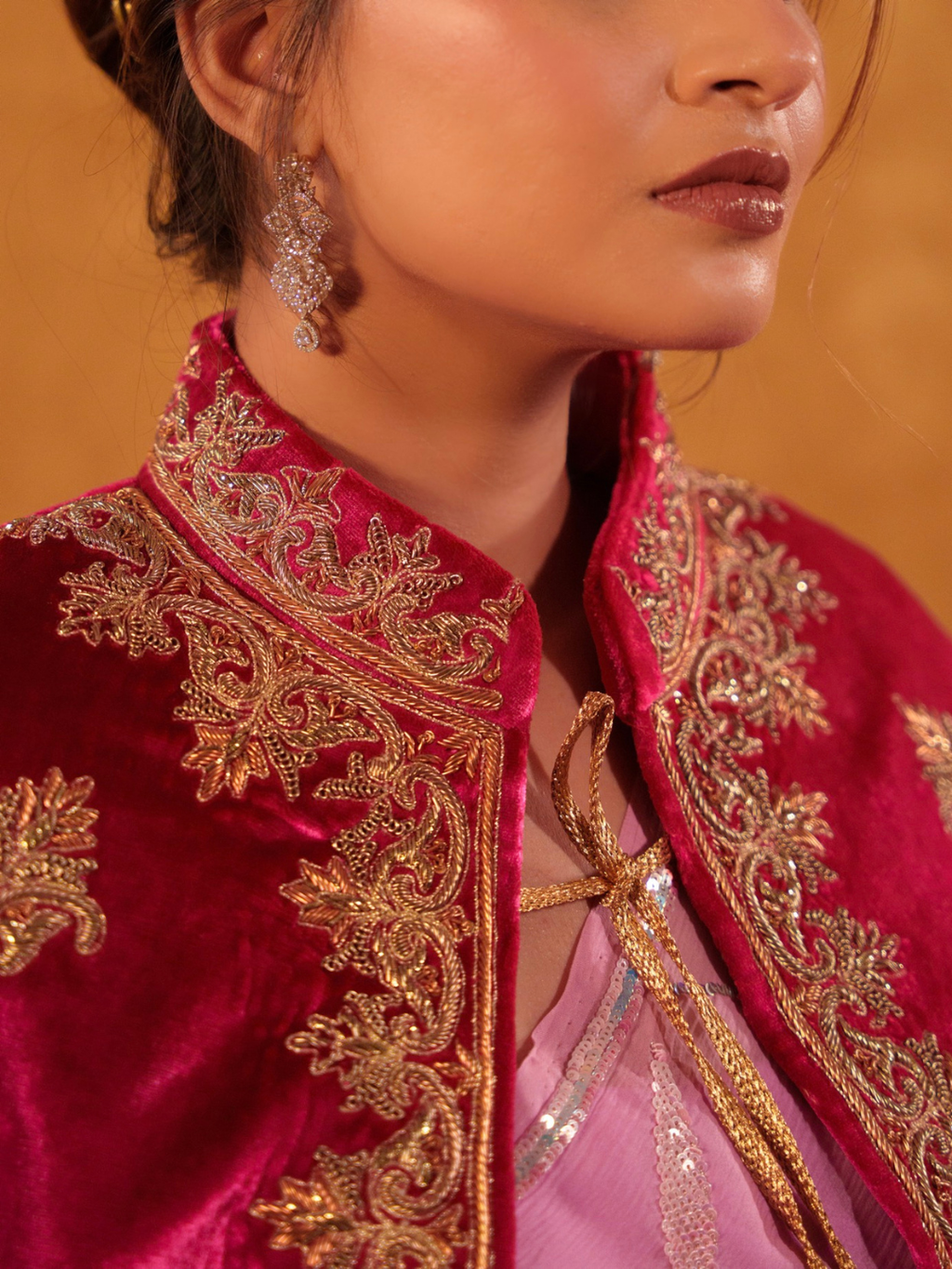Rani Pink Velvet Cape – Zari Embroidery