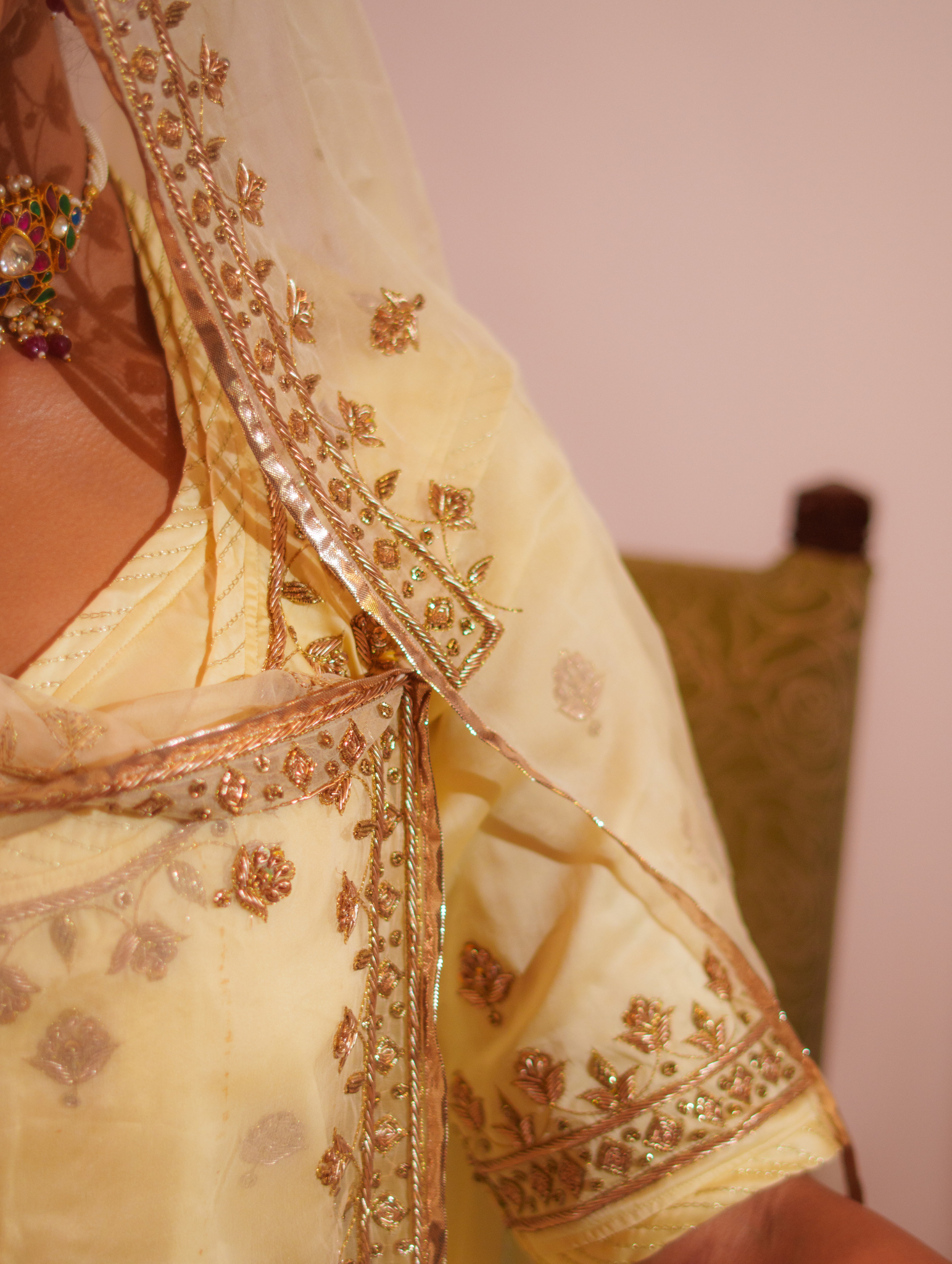 Ivory Tissue And Satin Rajputi Poshak With Pure Odhna