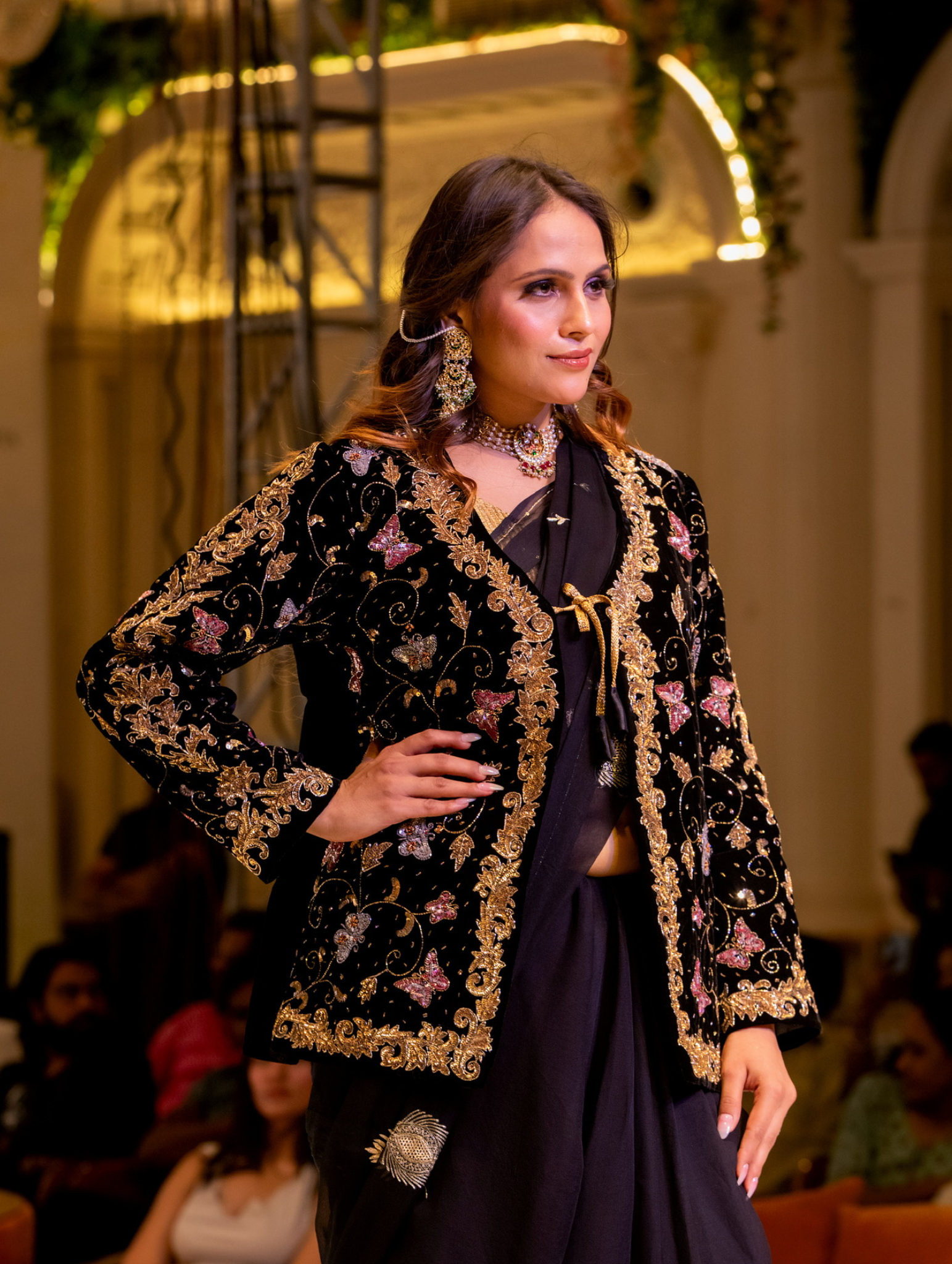 Velvet jacket With Sequin and zardozi Border